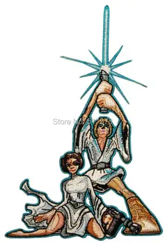 

5.25" Big Cartoon Luke Skywalker and Princess Leia patches for clothing Classic Star Wars Pose Movie TV Series Emblem iron on