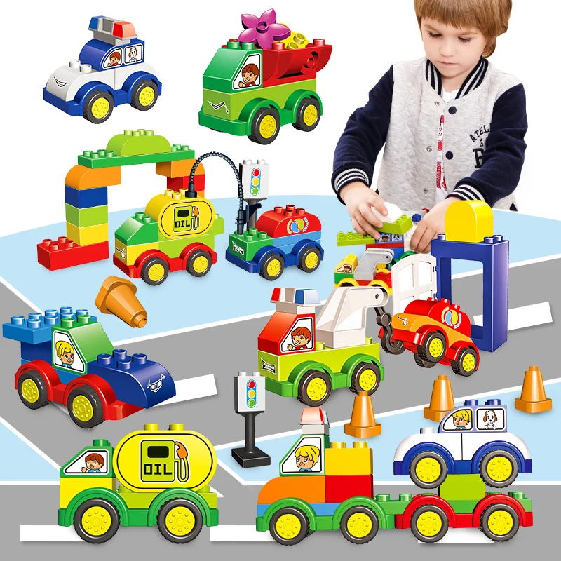 

New54/60 PCS Car Model Police/Oil Car Big Bricks Building Blocks Baby Toy Educational Toys Compatible With