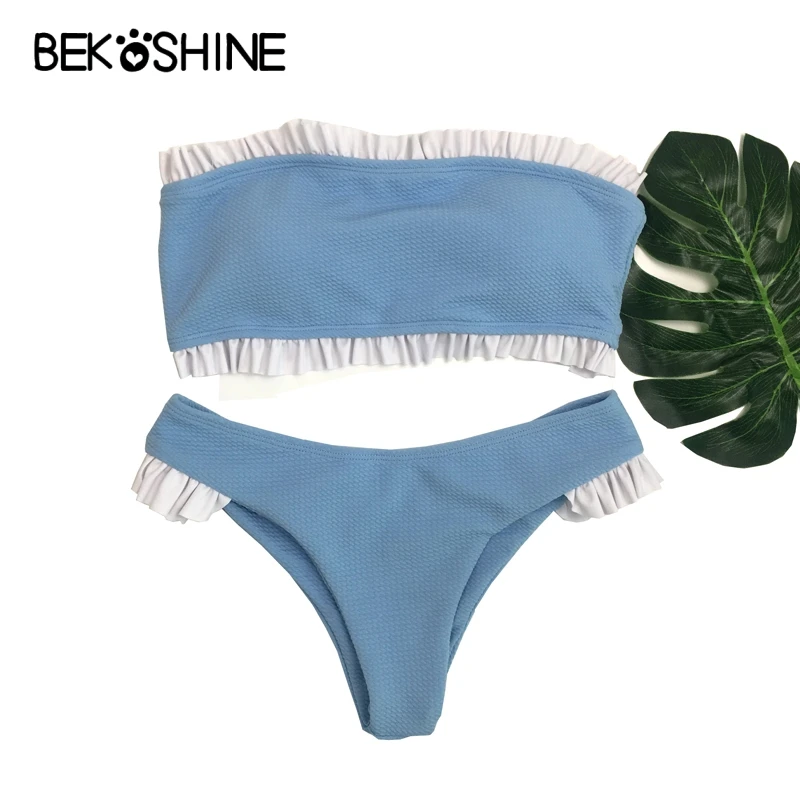 BEKOSHINE Треугольники купальники 2018 твердый бикини набор Pad Push Up купальник синий Для