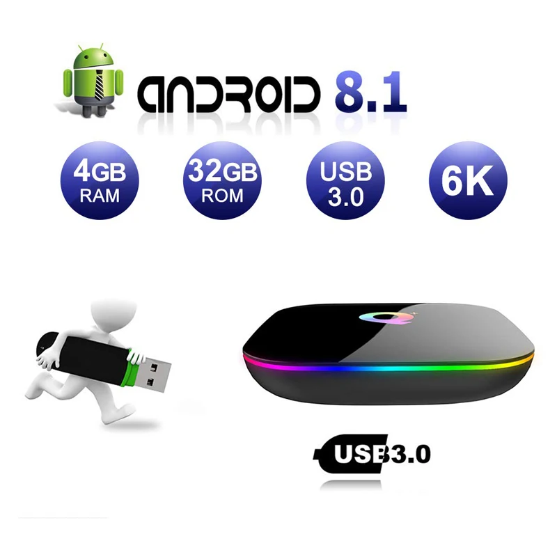 

Android 8.1 TV Box 4GB 64GB Allwinner H6 Quad Core H.265 USD3.0 2.4GHz Wifi Support Google Playstore Youtube Set Top Box PK tx3