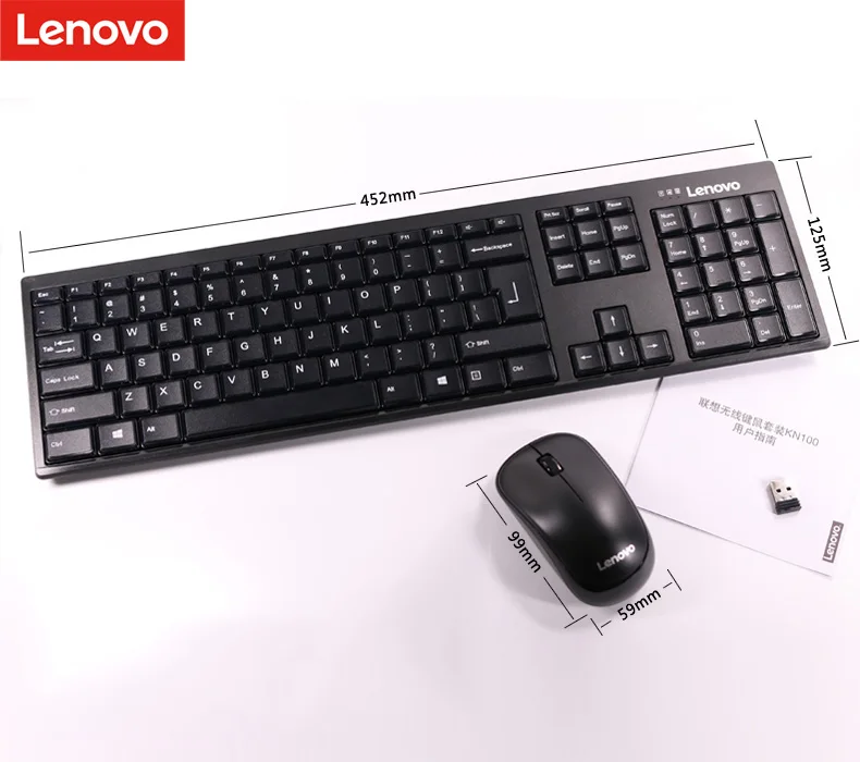 Lenovo комплект беспроводной мыши KN100 Тонкий Ноутбук Настольная игровая мышь комплект Офисная Клавиатура мышь мини клавиатура мышь