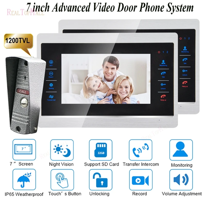 7 Inch Doorbell Camera Video Door Phone Monitor Intercom System Kit Night Vision 1200 TVL Recording SD Card Support 1 v 2 7 Inch Doorbell Camera Video Door Phone Monitor Intercom System Kit Night Vision 1200 TVL Recording SD Card Support 1 v 2