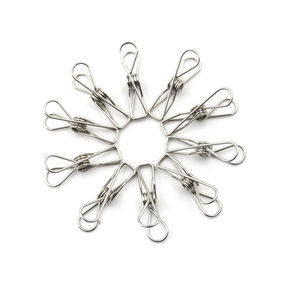 

10pcs/lot Modern Stainless Steel Metal Spring Clips Clothes Hanging Pegs Clips Clamps Silver Binder Clips Home School Supply