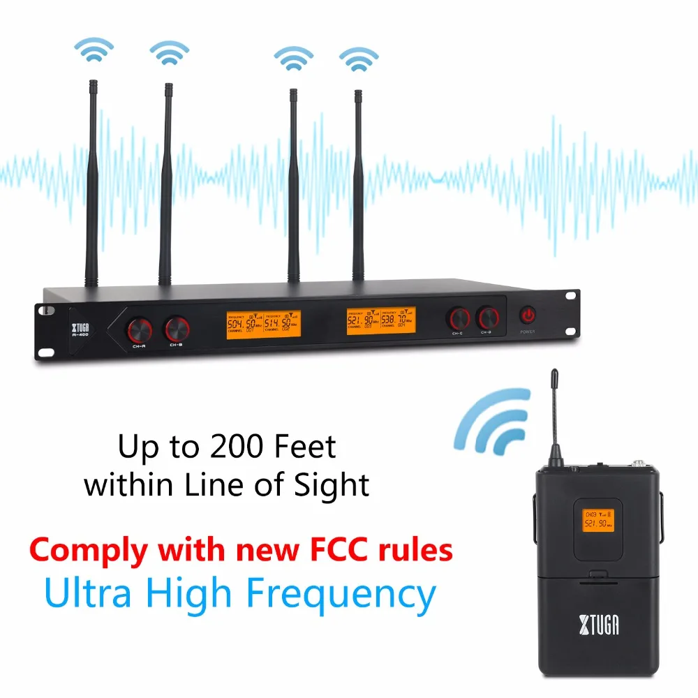 XTUGA A400 Metal Material 4-Channel UHF Wireless
