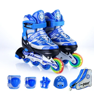 1 комплект, новинка, крутая детская одежда, подшипники для роликовых Инлайн Коньков обувь для роликов, скейтборда шлем коленей Шестерни Регулируемый Моющиеся жесткие диски для подростков - Цвет: Blue L EUR 39-42