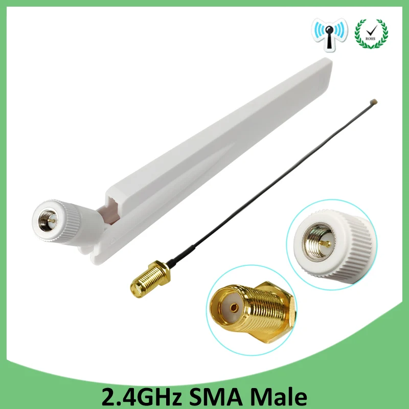 

20pcs 2.4Ghz antenna Wifi 8dbi SMA Male connector white 2.4 ghz antena Router Antenna +21cm RP-SMA Male Pigtail Cable