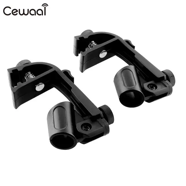 Cewaal 2pcs Adjustable Shockproof Mic Microphone Stand Holder Clips Music Drum Rim Mount Clamp Stander Percussion Studio Black