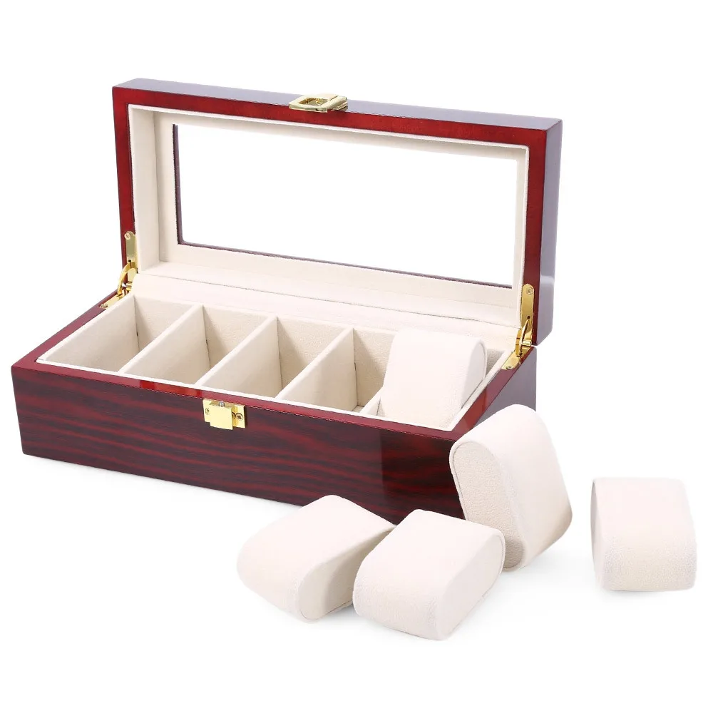 

5 Grids Watch Boxes Wooden Watch Display Box Piano Lacquer Jewelry Storage Organizer Jewelry Collections Case Gifts