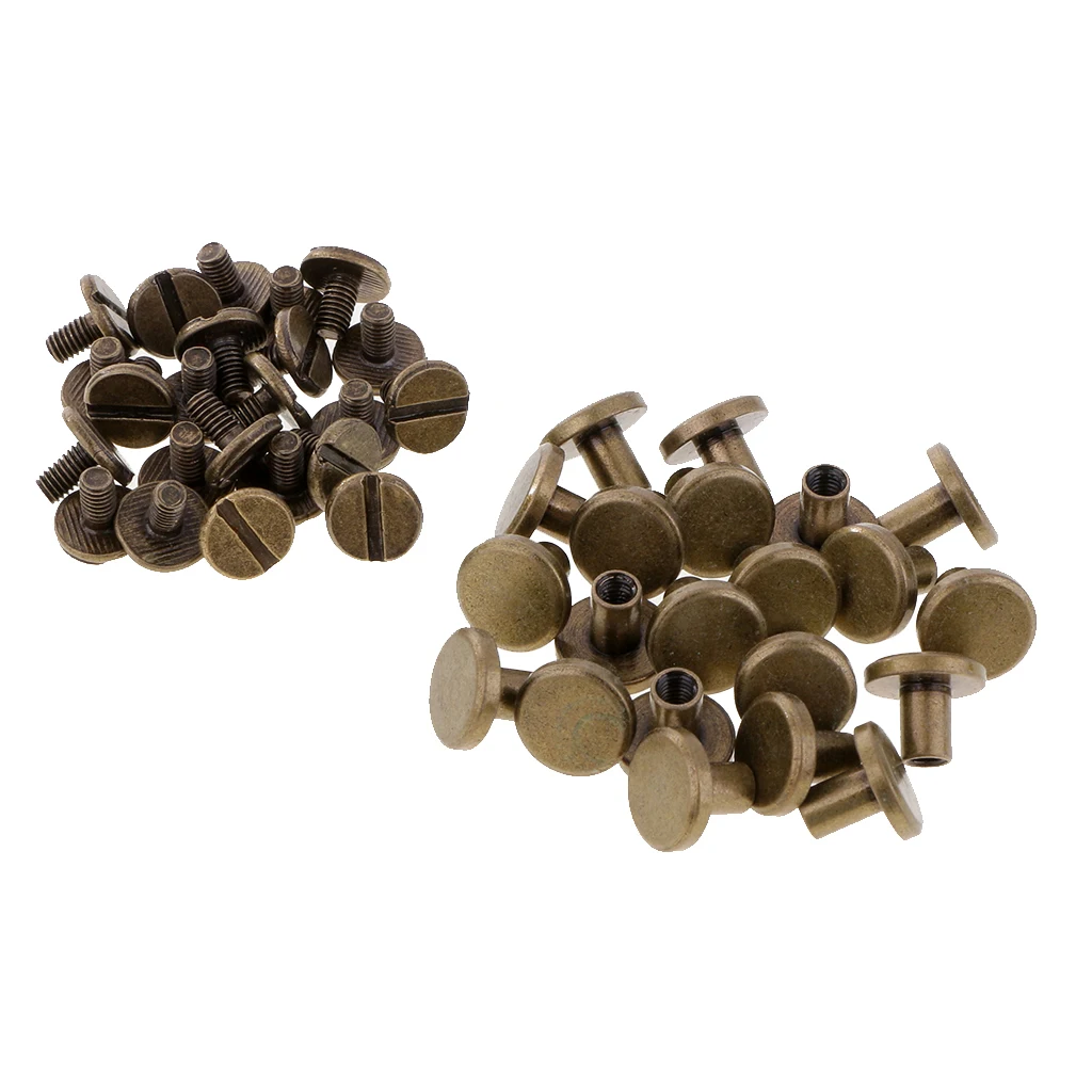 20 Sets 8mm Solid Brass Round Rivet Screw Studs for DIY Leathercraft Accessories