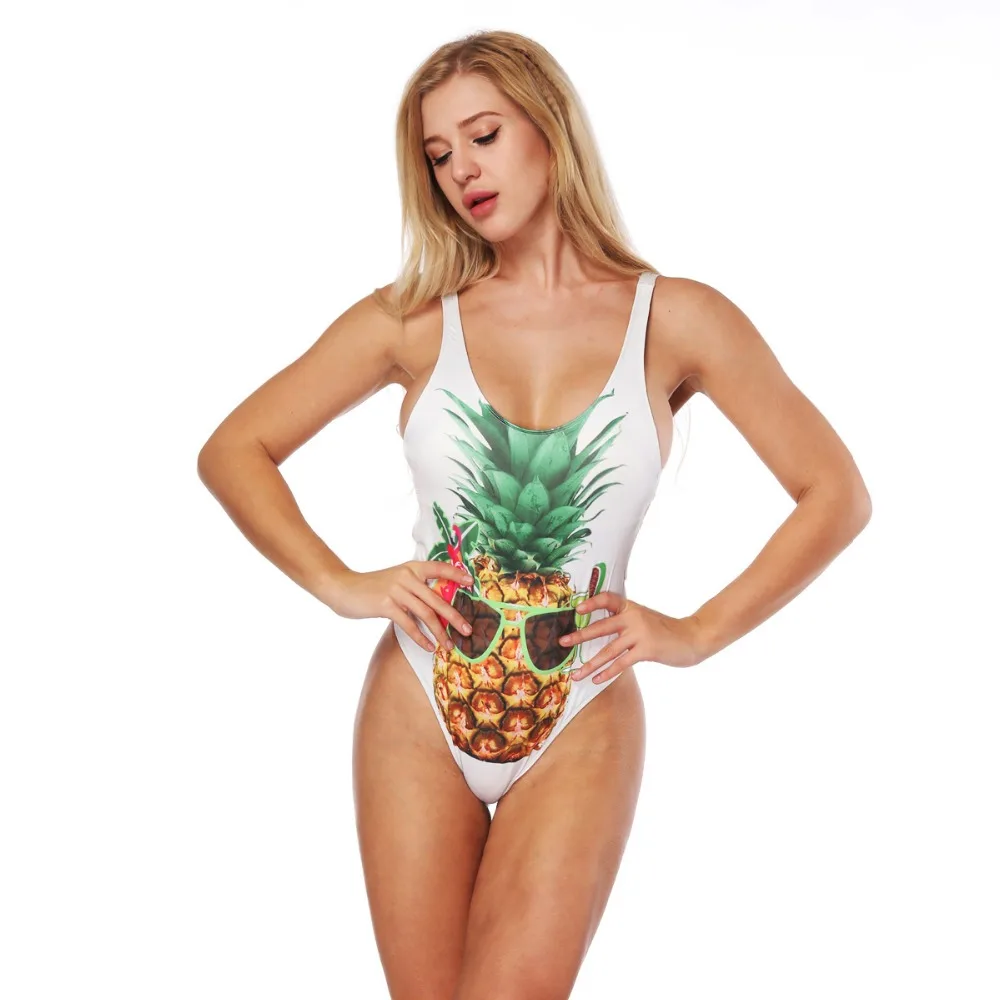 

Women One Piece Swimsuit Push Up Monokini Pineapple Fruit 3D Print Bikini Beach Swimwear Padded Bandage Swim Suit Sport Bodysuit