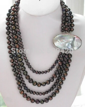 

W&O658 >>4row 17-*22" 6mm 9mmmm black round freshwater pearl necklace mab