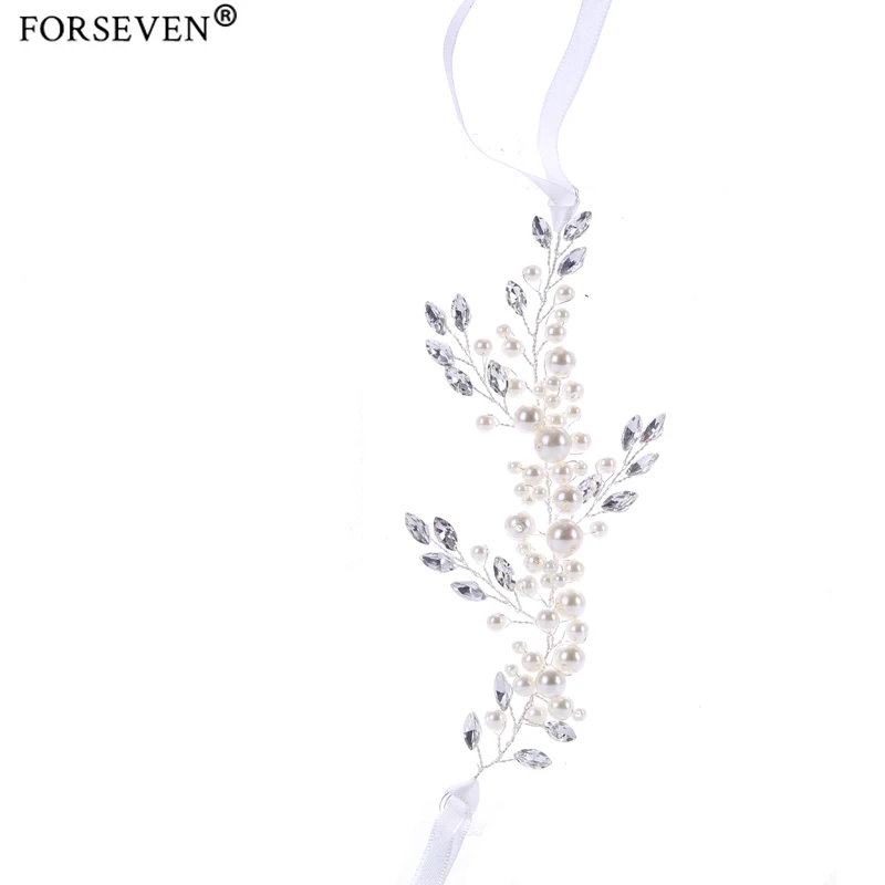 Трендовая Свадебная повязка на голову с серебряными кристаллами и жемчугом, тиара для невесты, аксессуары для волос, жемчужный браслет ручной работы, Женские Ювелирные изделия FD422