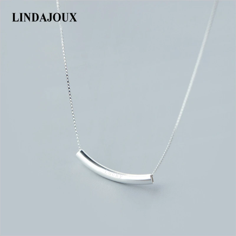 

LINDAJOUX 925 Sterling Silver Lucky Engraved Stick Pendant Choker Necklace For Women S925 Silver Necklaces & Pendants