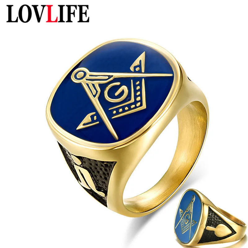 

Faith Men Masonic Gold Color Male Ring Alloy Church Men's Rings Blue Epoxy Finger Ring Wholesale Vintage Fashion Hand Jewelry