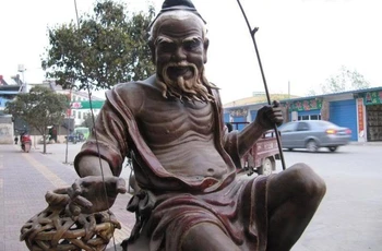 

24" Chinese Classic Folk WuCai porcelain Fisherman Get profit Statue