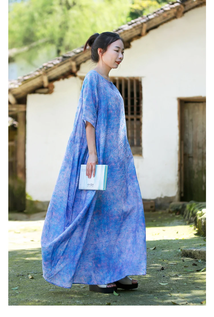 LZJN Women Elegant Maxi Dress Short Sleeve Loose Kaftan Dresses O Neck Summer Female Clothes Casual Vestidos Plus Size (3)