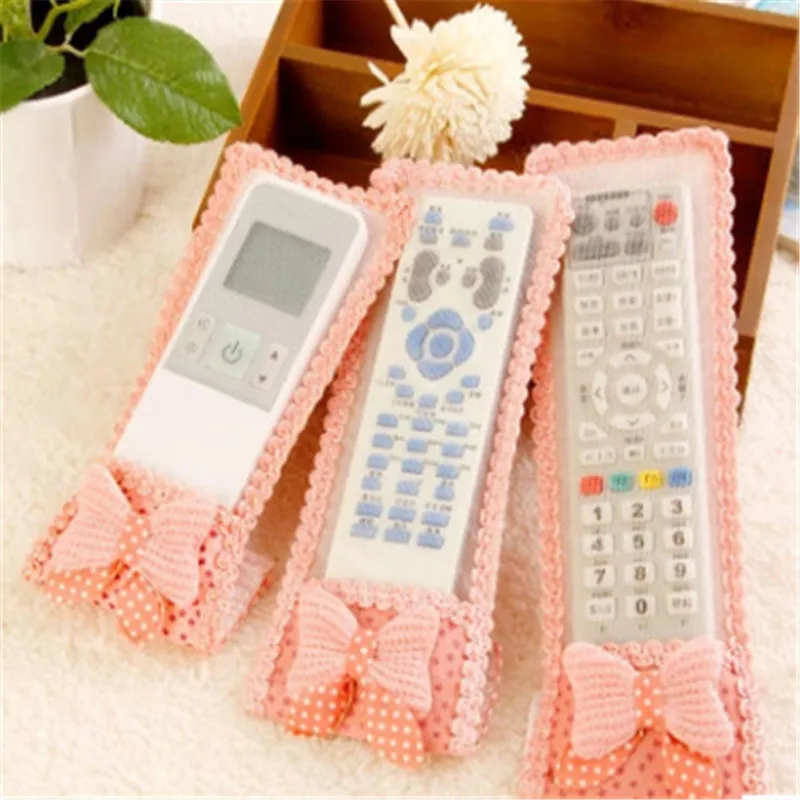 

New Modern Cloth Remote Control Covers Transparent TV Remote Cover Case Bow-knot Decor Dust-proof Protection Supplies