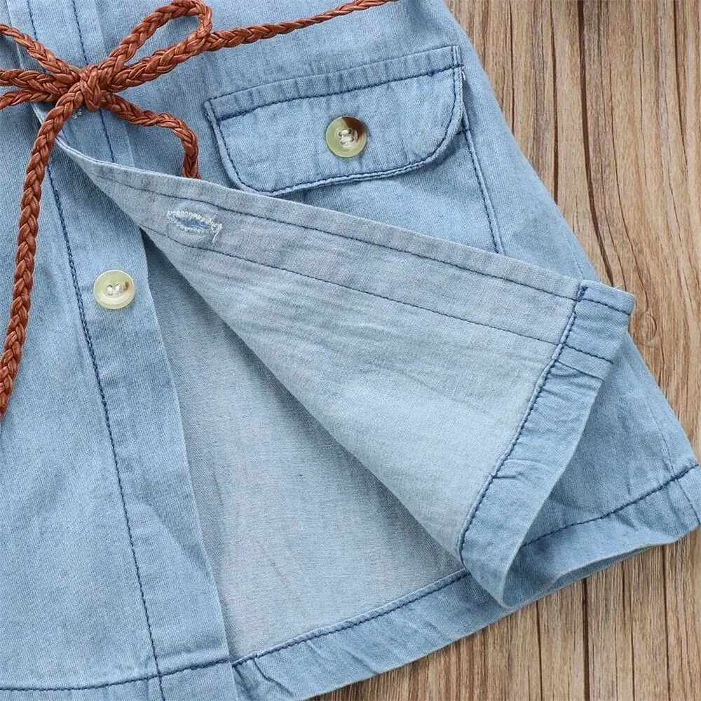 Модное детское джинсовое Короткое мини-платье для девочек, джинсовые Повседневные Вечерние платья-рубашки с длинными рукавами, одежда