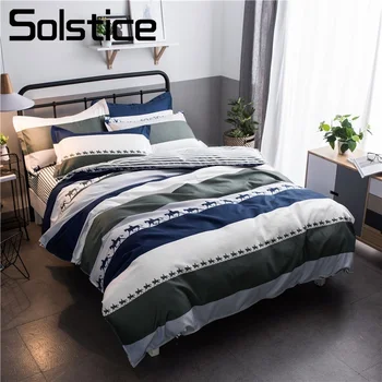 

Solstice Home Textile Dark Blue Stripe Sport Simple Bedding Sets Boy Kid Teen Girl Linens Duvet Cover Flat Bed Sheet Pillow Case