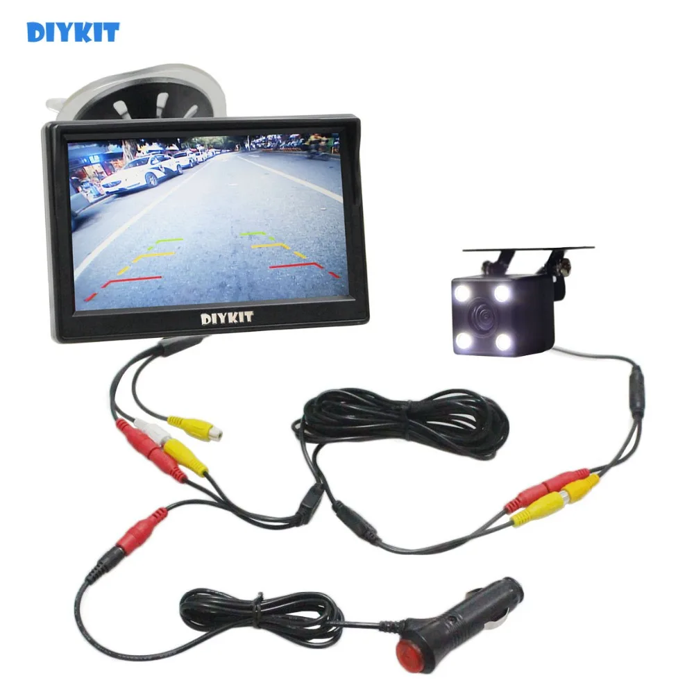 DIYKIT, 5 дюймов, 800x480, HD автомобильный монитор, водонепроницаемый, обратный, светодиодный, ночное видение, резервная камера заднего вида, автомобильная камера с монитором