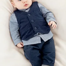 Новинка года, осенний комплект для маленьких мальчиков из 3 предметов, жилет+ рубашка с длинными рукавами+ штаны, комплект одежды, детская одежда, Одежда для младенцев, костюмчик для новорожденных