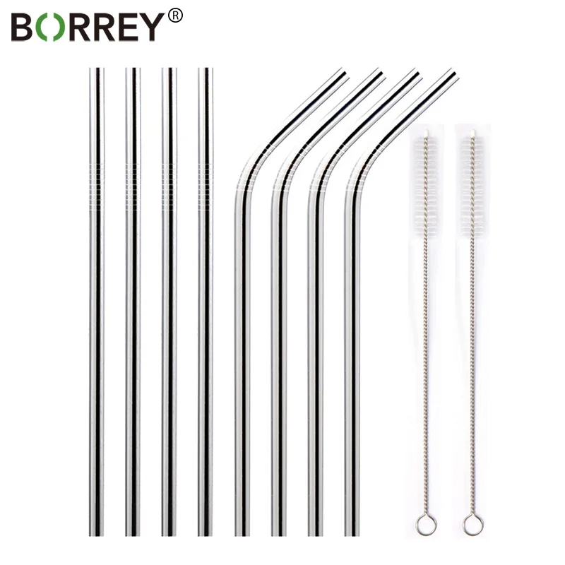 

BORREY 8Pcs Stainless Steel Straw Cleaning Brush Reusable Straw FDA Metal Drinking Straw Straight Dia 6mm Kitchen Tools