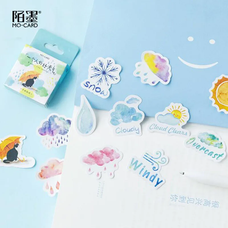 45pcs Cute Stickers Label Kawaii Diary Handmade Adhesive Paper Flake Japan Sticker Scrapbooking Stationery The Weather Stickers