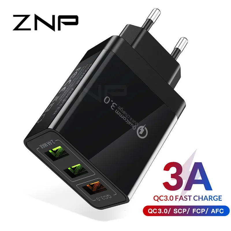 

ZNP Quick Charge 3.0 USB Charger 30W QC3.0 QC Turbo Fast Charging Multi Plug Mobile Phone Charger for iPhone X Samsung S8 Xiaomi