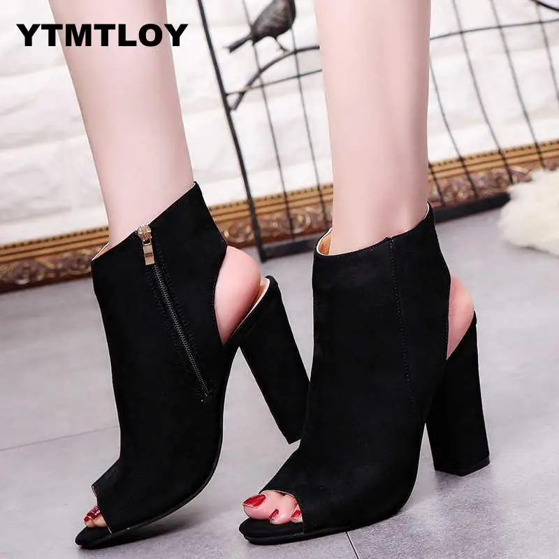 

Plus Size 34-43 Women Pumps Sexy High Heels Sandals Summer Suede Ladies Thick Heel Open Toe Peep Zapatos Mujer Platform 2019