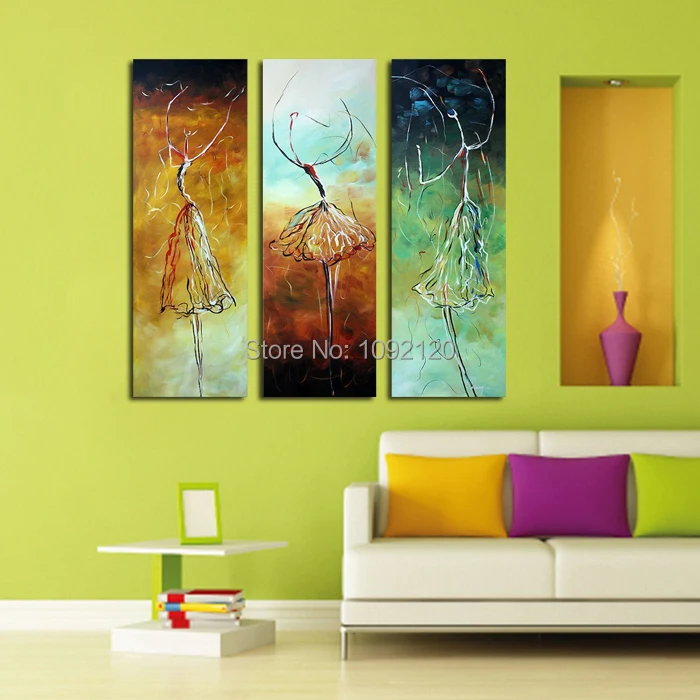 100% Ручной Современная Мода Украшения Картины Маслом Танцы Женщин Живопись На Холсте 3 Панели Для Гостиной Декор
