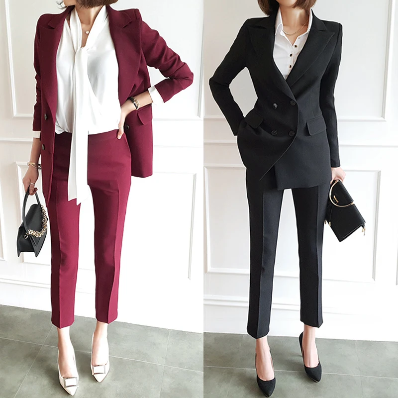 

Woman suits lady suit office Spring temperament Slim casual business professional OL solid color jacket + pants two-piece suit