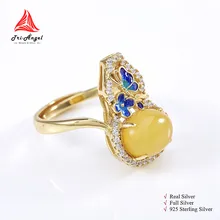 Gold Butterfly Enamel Women Rings Stones Jewelry Adjustable #rw009