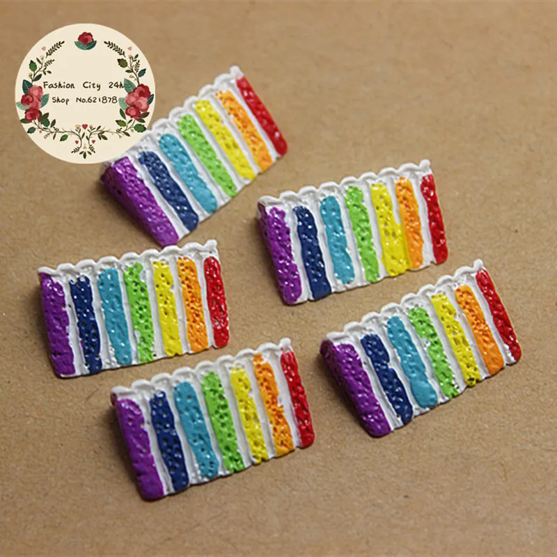 

10pcs Kawaii 3D Rainbow Cake Resin Simulation Miniature Food Art DIY Craft Decoration,13*21mm