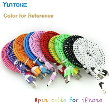 

Wholesale 1M 2M 3M Flat Noodle Braided Fabric 8pin USB Data Nylon Sync Charger Cable for Iphone XS Max XR X 8 7 6 5 100pcs/lot