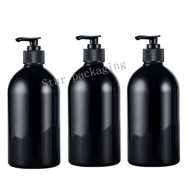 

12pcs 500ml black round lotion pump shampoo bottle containers for cosmetic packaging,amber PET bottle with liquid soap dispenser