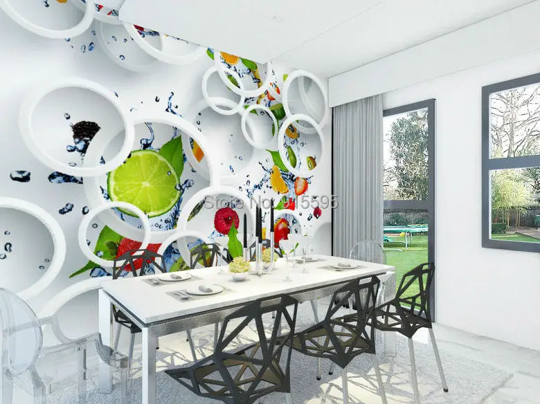 papel de parede com pintura personalizada arte espacial estereoscópica de frutas grande parede de cozinha