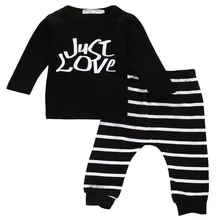 New Arrival Autumn Winter 2pcs Newborn Toddler Clothing Infant Baby Boy Girl Clothes Black T-shirt Tops Pants Outfits Set