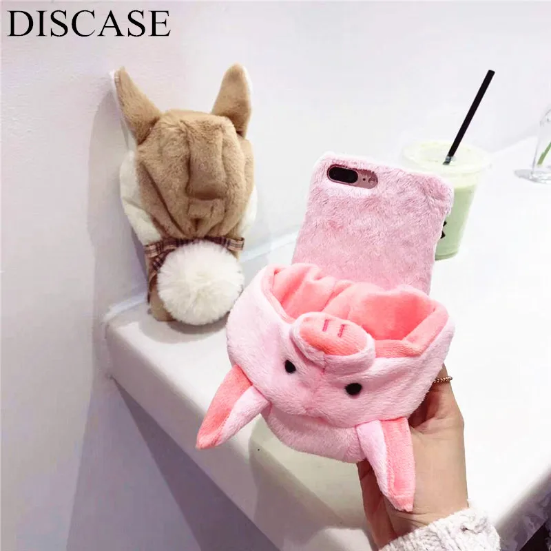 DISCASE Fashion Cute Warm Animal Plush Hat Phone Case For iphone X 6 6s