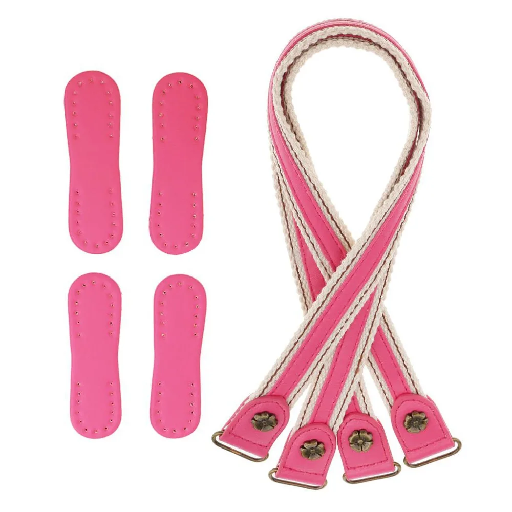 

2x Leather+ Fabric Handles with 4pcs Patches for DIY Leather Shoulder Bag Strap Handbag Belts Durable Rose Red Bag Accessories