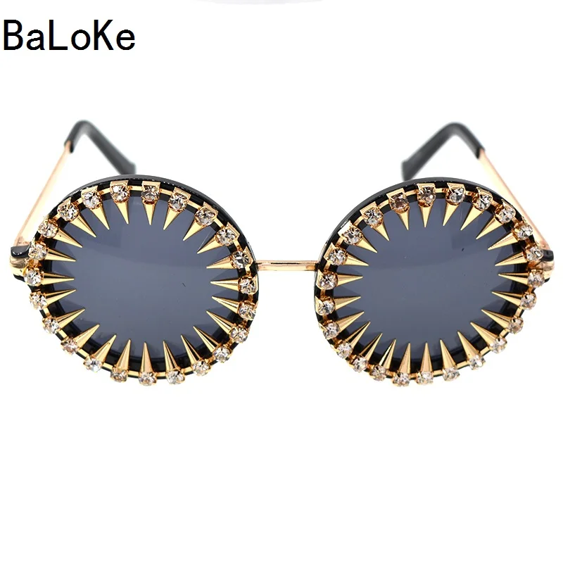 

Baroque rhinestone crystals Sunglasses Women Vintage Round Sun Glasses for Ladies Retro Glass or Female oculos de sol femini
