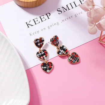 

12pairs/lot cute young girl heart love earrings color grid personality bump color yarn weaving long earrings earrings