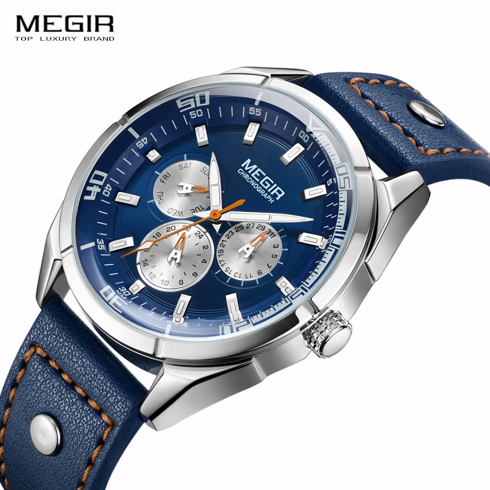 

Megir 2072 Men's Watch Male Sport Causal Quartz Wristwatches Luminous Waterproof Clock With Artificial leather WatchBand