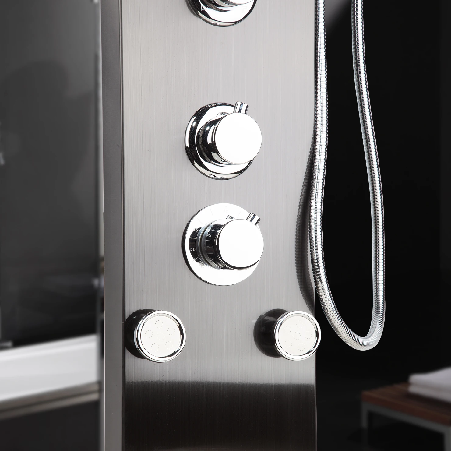 Best JIENI LED Bathroom Shower Faucet Temperature Digital Display Shower Panel Body Massage System Jets Towel Shower Column Faucet 3