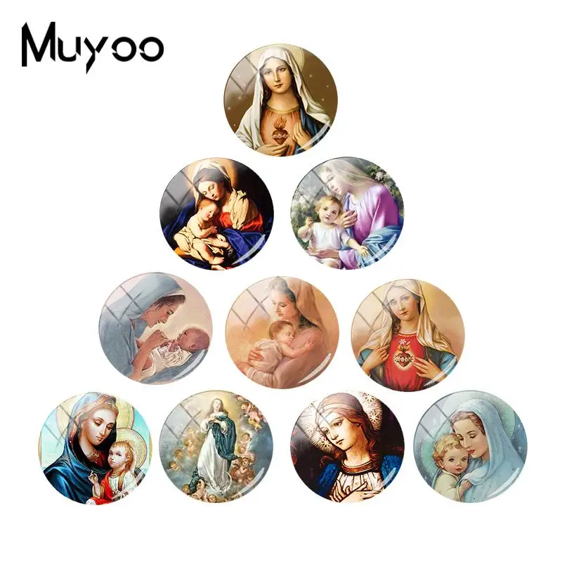 

2018 New Mary Mother Of God Jewelry Glass Dome Cabochons Hand Craft Blessed Virgin Mary Pentagram Cabochon