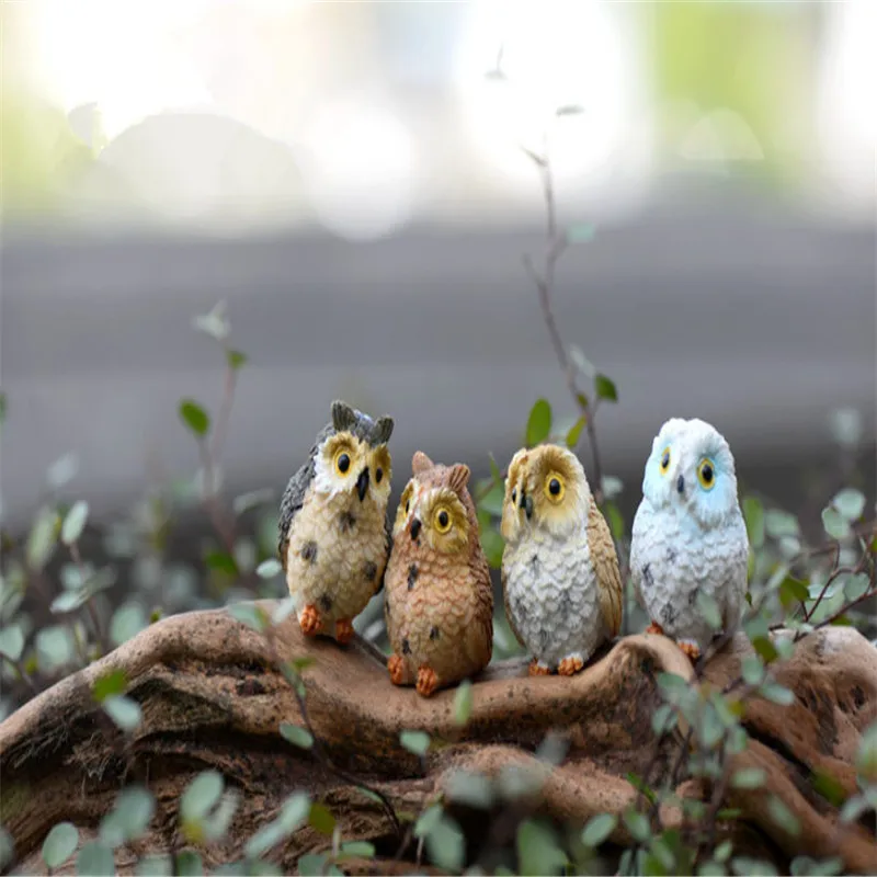 

Brand New Decor 1pc Cute Owls Animal Resin Miniatures Figurine Craft Bonsai Pots Home Fairy Garden Ornament Decoration