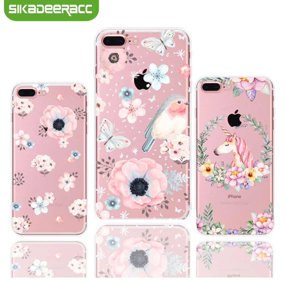 

Floral Phone Cases For iPhone 7 Plus Case Flower TPU Silicon Soft Bird Covers Funda For iPhone 5s SE 6 6s 8 Plus X Housing SF41