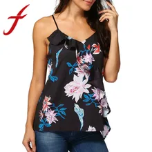 Feitong женские танк-топы повседневное цветочный принт оборками жилет без рукавов Блузка Туника безрукавки для женщин бретели feminino