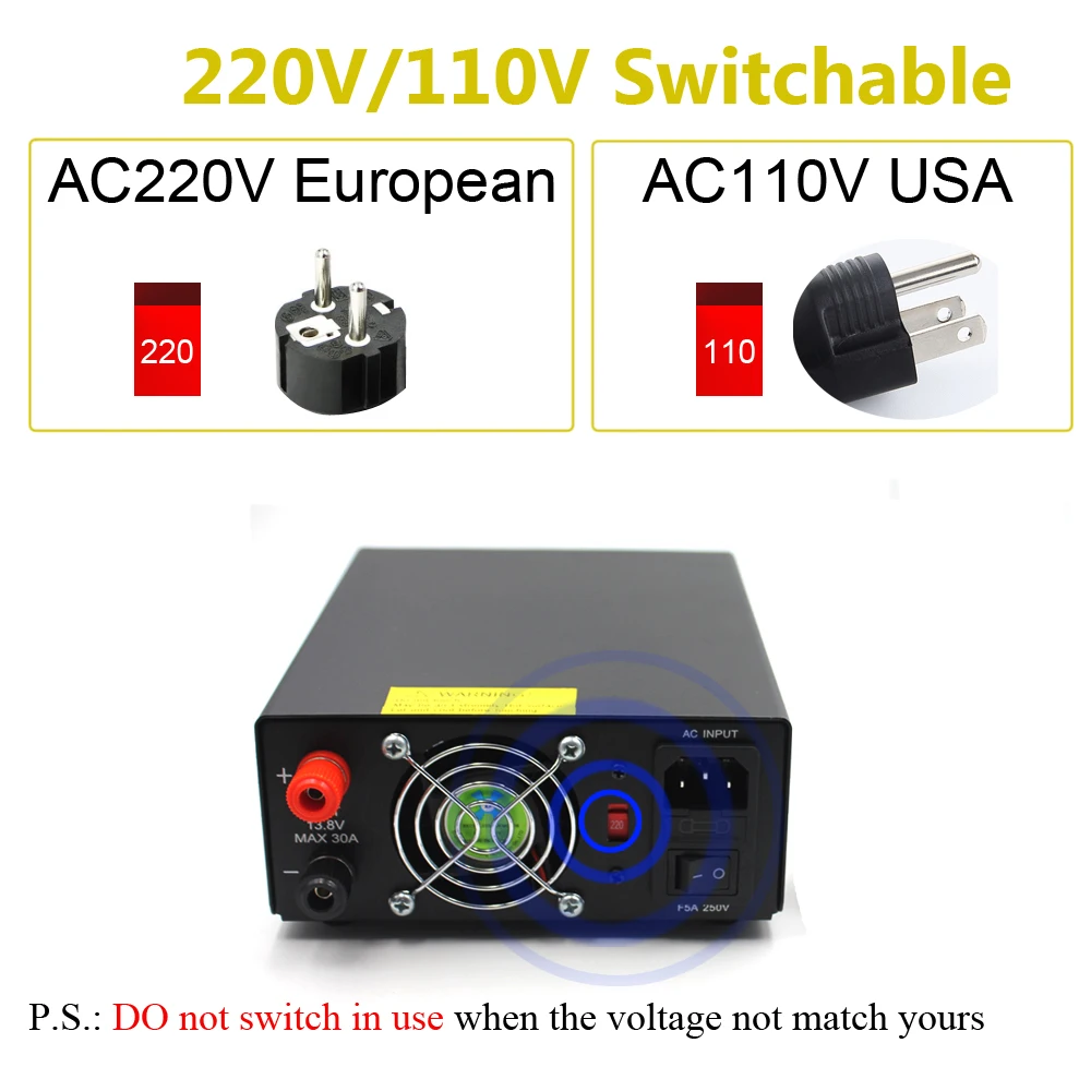 Anysecu высокая эффективность DC 110 V/220 V преобразователь PS30SW VI 13,8 V 30A для мобильной радиосвязи TH-9800 KT-8900 KT-7900D