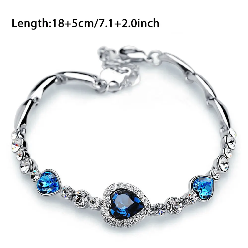 

1PC Women's Love Heart Bracelet Zirconia Crystal Heart Charm Bracelets Gifts for Women Wife Girls
