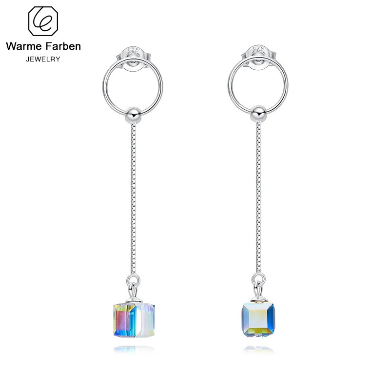 

Warme Farben Crystal from Swarovski Earrings for Women S925 Sliver Square Cube Crystal Ear Line Drop Earrings Korean Style Simpl